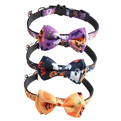 Amosfun 3st Katzenhalsband Halloween-hundekrawatten Halloween-partyzubehör Verstellbares Hundehalsband Kätzchenschleifenkragen Katzenhalsglocke Polyester Katzen- Und Hundebedarf Haustier von Amosfun