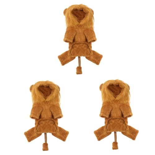 Amosfun 3st Pet Dog Lion Transformation Outfit Haustier Löwenmähne Perücke Welpen-Pyjama Löwenkostüm Welpenmantel Katze Löwe Mähne Thermische Kleidung Welpenkleidung Plüsch Jumper Cosplay von Amosfun