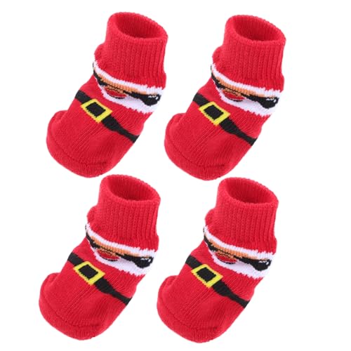 Amosfun 4 Stück Haustier socken weihnachtshundeschuhe Hundesocken gegen Kratzer Pfote weihnachtssocken Tragbare Hundesocken austauschbare Haustiersocken rutschfest Baumwollsocken Boden von Amosfun