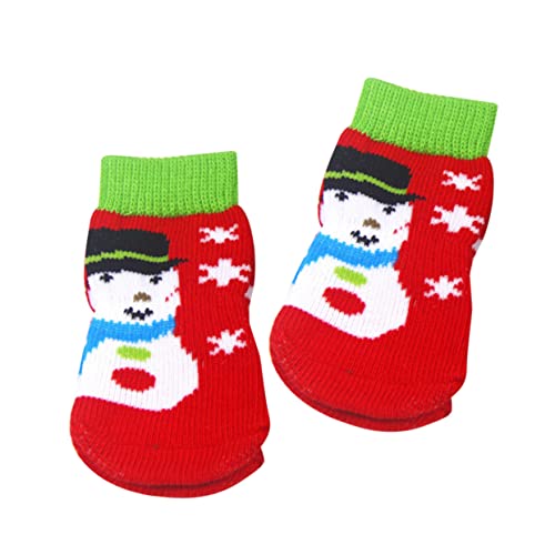 Amosfun 4 Stück Hundeweihnachtssocken Kleine Hundesocken Weihnachtskatzensocken Hundezehengriffe Welpensocken rutschfeste Hundesocken Hundepfotenschutz Weihnachten Warmer Gürtel von Amosfun