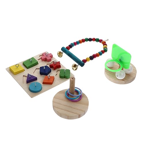 Amosfun 4-teiliges Set Papagei Kauspielzeug Vogelspielzeug Als Haustier Holz Vogel Haustier Puzzles Basketballspielzeug Vogel Trick Tischspielzeug Beißen Vögel Basketballständer Hölzern von Amosfun