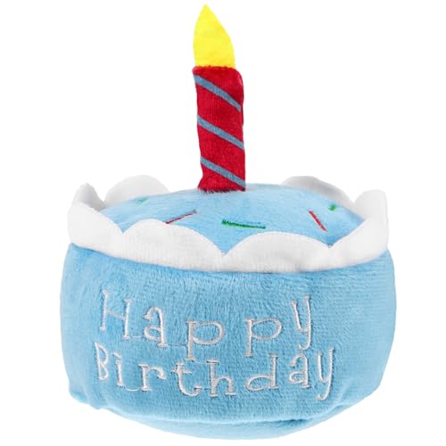 Amosfun Hunde-Geburtstagskuchen-Spielzeug Plüsch-Geburtstagskuchen-Modell Haustier Happy Birthday-Kuchen Kauspielzeug Welpe Quietschendes Spielzeug Für Alle Hunderassen von Amosfun