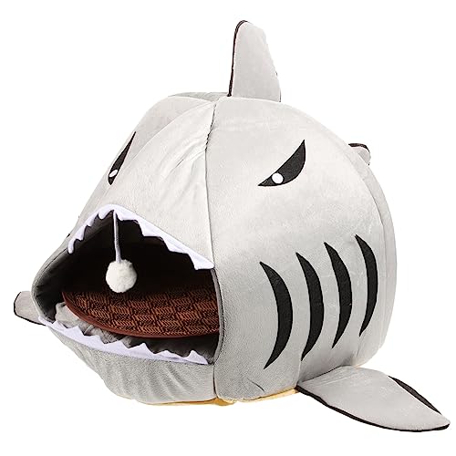 Amosfun Pet Shark Den Kätzchenhausbett Abnehmbares Katzenbett Katzenbetthöhle Sommerkatzenbett Katzenhausbett Katzenschlafhaus Waschbares Katzenbett Welpenbett Haustierbett Linter von Amosfun