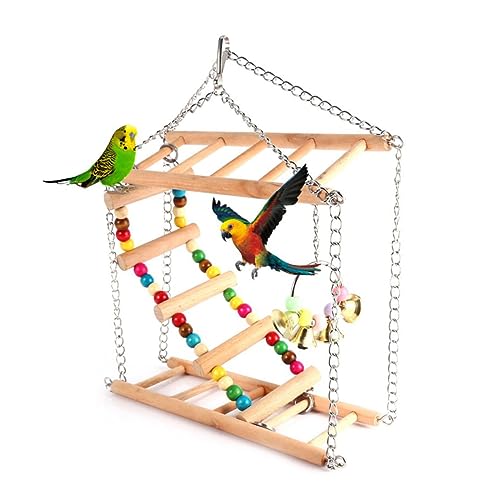 Amosfun Vogelzubehör Schaukel Kleintier Spielzeug Leiter Vogel Stehen jaulas para pajaros Sittich Spielzeug für Haustiere Holzleiter mit Eisenkette Papageienleiter Vögel Drehbrücke Bambus von Amosfun