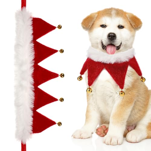 Amosfun Weihnachtshalshalsband für kleine Hunde und Katzen, verstellbar, mit Glöckchen, Weihnachts-Elf-Kostüm, Zubehör für kleine Hunde, Katzen, Welpen, Kätzchen, Größe XS (rein) von Amosfun