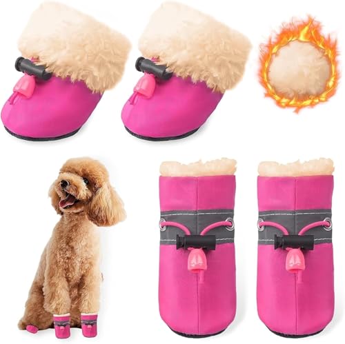 Dog Snow Hundeschuhe Winter,4 Stück Stiefel für Hunde,Schneestiefel Hunde,Geeignet für Kleine Und Mittelgroße Hunde, für Outdoor-Aktivitäten Geeignet, Rosa,7 von Amsixnt