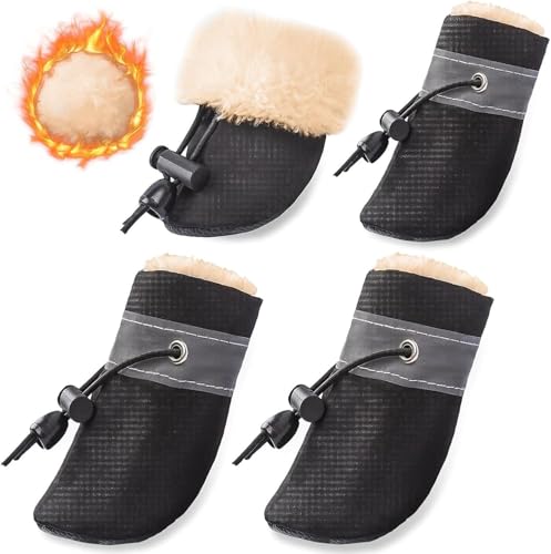 Dog Snow Hundeschuhe Winter,4 Stück Stiefel für Hunde,Schneestiefel Hunde,Geeignet für Kleine Und Mittelgroße Hunde, für Outdoor-Aktivitäten Geeignet, Schwarz,4 von Amsixnt