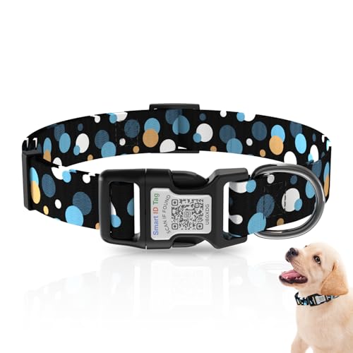 AmxminaID Hundehalsband, Hundehalsband für mittelgroße Hunde, Hundehalsband mit QR-Code-Namensschild, weiches Polyester-Material, verstellbares Halsband für Haustiere (Schwarz, Größe M) von AmxminaID