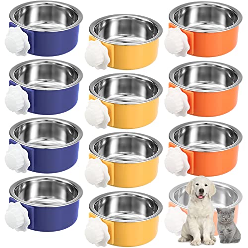 12 Stück Kiste Hund Wasserschalen Bulk Abnehmbare Edelstahl Haustier Zwinger Hängende Futter Wasser Feeder Schüssel Feeder Coop Cup für Katze, Welpen, Vögel, Ratten, Frettchen, Dunkelblau, Orange von Amyhill