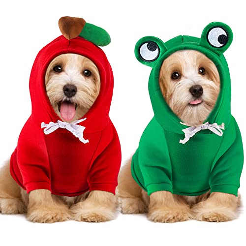 2 Stück Hunde-Kapuzenpullover Grün Pullover Mantel Welpen Kleidung Niedlich Rot Früchte Hundekleidung Warme Hundekostüme Outfit für Haustier Katzen Welpen Kleine Hunde, Mittlere Größe, 2 Stile von Amylove