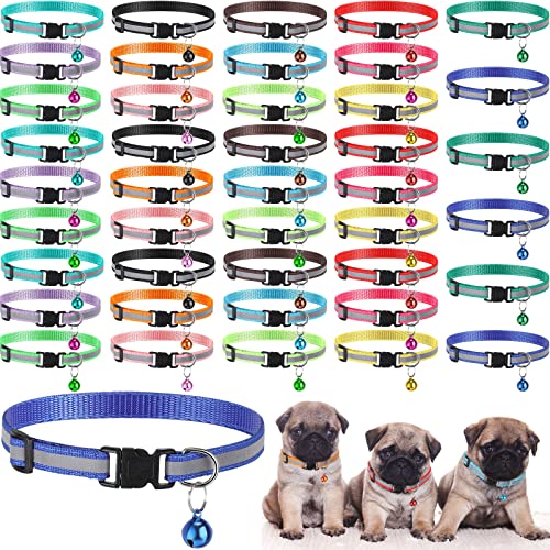 42 Stück Welpenhalsbänder für Streu, Welpen, ID-Halsband mit Glocke, 19,1 - 32,6 cm, verstellbare Halsbänder für neugeborene Hunde und Katzen, Nylon, Sicherheitskatzenhalsband für Katzen, Hunde, von Amylove