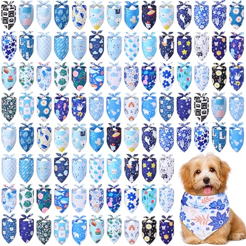 Amylove 100 Stück Hundehalstücher Bulk Sommer Frühling Welpen Hund Schals Lätzchen Verstellbar Waschbar Haustiere Dreieck Kopf Bandana Haustier Kostüm für kleine mittelgroße Hunde Welpen Katzen von Amylove