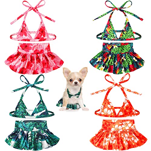 Amylove Hunde-Bikini mit Sommermotiv für kleine Hunde, Badeanzüge für Welpen, Hunde, Badekleid, Haustierröcke, Hawaii-Welpenkleider für Mädchen, kleine Hunde, Katzen, Strand, 4 Stück von Amylove