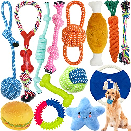 Amzeeniu Hundespielzeug,14 Pcs Seil Ball Hunde robuste Zähne Kauen langlebig Spielzeug Zahntraining Set Für Kleine große mittelgroßen Hund Interaktives Spielset Unzerstoerbar BaumwollknotenTau Tier von Amzeeniu