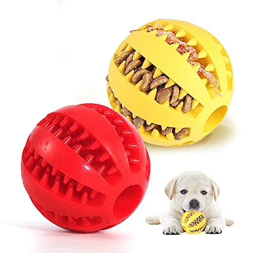 AnCoSoo Hundespielzeug Ball,Naturgummi mit Minzgeschmack Hund Feeder Ball,Trainingszahn Intelligenzspielzeug für Hunde Ball mit Zahnreinigung Spielzeug (Gelb & Rot) von AnCoSoo
