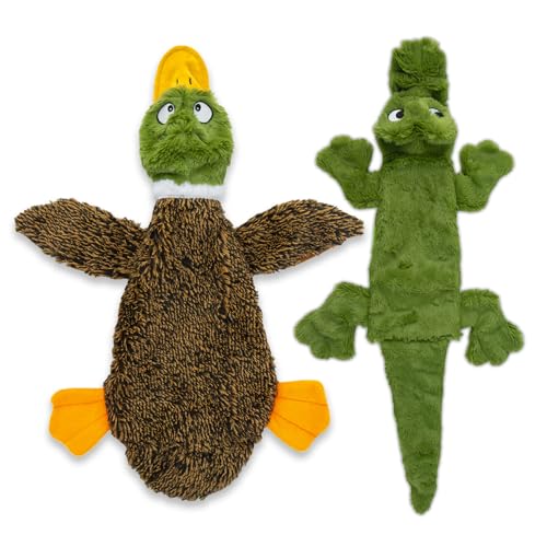 2-in-1 Quietschendes Hundespielzeug mit weichem, strapazierfähigem Stoff für kleine, mittlere und große Haustiere by Best Pet Supplies -Keine Füllung für das Spielen im Haus, Ente & Alligator, size L von Best Pet Supplies