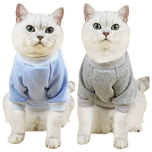 2 Stück Haustier-Katzenpullover für Katzen, haarlose Katze, Baumwollhemden für Katzen, Haustierkleidung, Pullover, Kätzchen, Sportfan, Haustier-T-Shirts mit Ärmeln, Katzen und kleine Hunde Bekleidung von AnHome