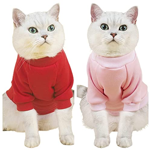 2 Stück Katzenpullover Shirts für Katzen – Haarlose Katzen Baumwolle T-Shirts Haustier Kleidung – Pullover Kätzchen Sport Fan Haustier T-Shirts mit Ärmeln – Katzen & kleine Hunde Bekleidung von AnHome