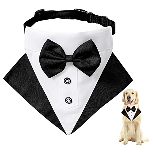 Hund Smoking Bandana Halsband, Formale Hochzeit Party Hund Hochzeit Bandana，Verstellbar Krawatte Haustier Anzug Fliege Bandana für Hochzeit Geburtstag Kostüme (L) von AnNissa