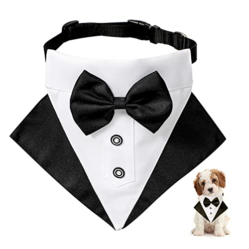 Hund Smoking Bandana Halsband, Formale Hochzeit Party Hund Hochzeit Bandana，Verstellbar Krawatte Haustier Anzug Fliege Bandana für Hochzeit Geburtstag Kostüme (S) Schwarz von AnNissa