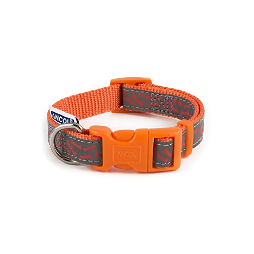 Ancol Gemusterte Kollektion Reflektierendes Knochenhalsband Größe 1-2 für einen Halsumfang von 20-30 cm, Orange von Ancol