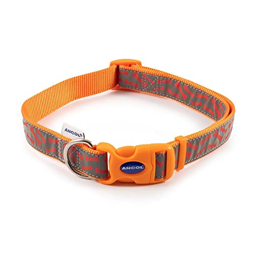 Ancol Gemusterte Kollektion Reflektierendes Knochenhalsband Größe 5-9 für einen Halsumfang von 45-70 cm, Orange von Ancol