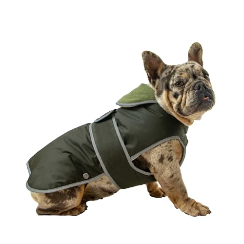 Ancol Heritage Wachs-Baumwoll-Hundemantel, wasserdichte Fleece-gefütterte Haustierjacke mit Brustschutz und elastischem Hals, reflektierende Kanten, Welpenbekleidung, Größe L von Ancol