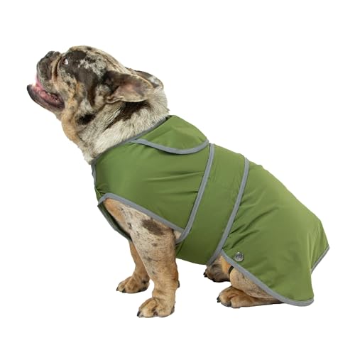 Ancol Stormguard Softshell-Hundemantel in Khaki, wasserdichte Haustier-Regenjacke mit Reißverschluss-Lochung, reflektierende Kanten, Welpenbekleidung, Größe L von Ancol