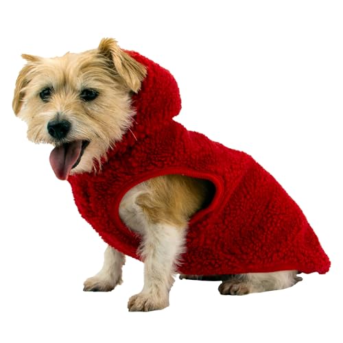 Ancol Teddy Sherpa Hunde-Fleece-Kapuzenpullover in Bordeaux – Warmes, gemütliches Haustier-Sweatshirt mit Loch für Geschirr und weicher Textur – Dicker Welpen-Outdoor-Pullover – Größe L von Ancol