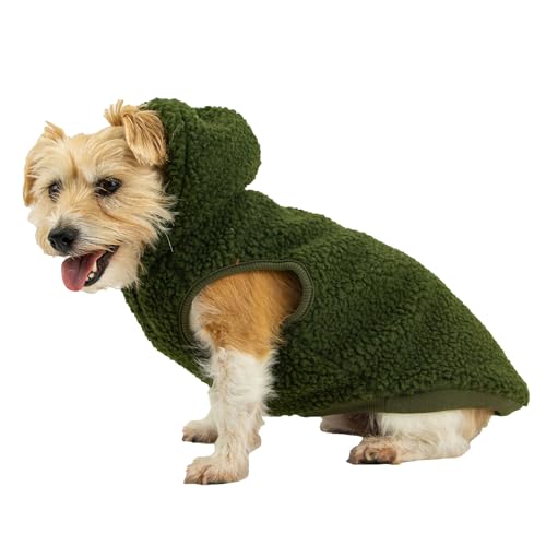 Ancol Teddy Sherpa Hunde-Fleece-Kapuzenpullover in Grün – Warmes, gemütliches Haustier-Sweatshirt mit Loch für Geschirr und weicher Textur – Dicker Welpen-Outdoor-Pullover – Größe L von Ancol