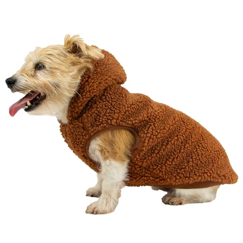 Ancol Teddy Sherpa Hunde-Fleece-Kapuzenpullover in Terrakotta, warmes, gemütliches Haustier-Sweatshirt mit Loch für Geschirr und weicher Textur, Dicker Welpen-Outdoor-Pullover, Größe L von Ancol