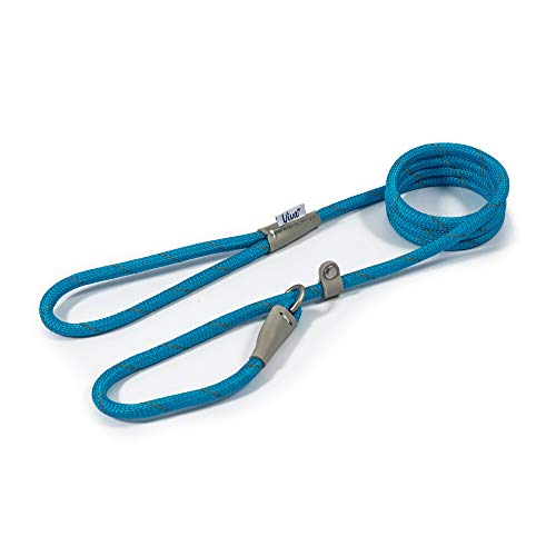 Ancol Viva Retrieverleine, reflektierendes Seil und echtes Leder, 120 x 1,2 cm, Blau von Ancol