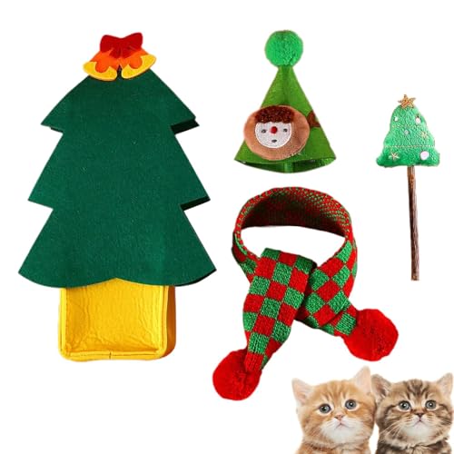 Ancsttu Weihnachtliches Katzenspielzeug, Outfit-Kostüm, Katzenschal, Mütze, Weihnachtskatzenkostüm-Set, Katzen-Weihnachtskostüm, Dekoration für den Innenbereich, für den Urlaub von Ancsttu