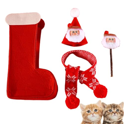 Ancsttu Weihnachtliches Katzenspielzeug – Kostüm-Outfit, Katzen-Weihnachtsmütze und Schal, Weihnachtskatzenkostüm-Set, Katzen-Weihnachtskostüm, Dekoration für den Innenbereich von Ancsttu