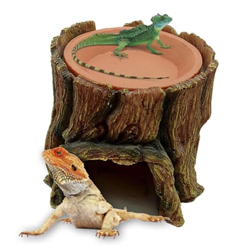 Reptilien Versteck Höhle, Künstlich Reptile Baumstumpf Mit Essenstablett Aquarium Baumstamm Deko Höhle Kleines Tierheim Für Gecko, Eidechsen, Bartdrache, Frösche von Ancsttu