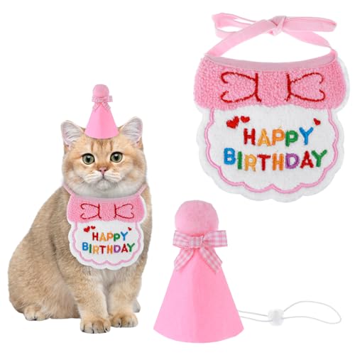 Andibro Haustier Katze Hund Happy Birthday Bandana Schals,Niedlich Party Hut Mini Besticktes Cat Dog Geburtstag Party Dekoration Haustier Kostüme Kopfbedeckung Zubehör Dekorationen(Rosa) von Andibro