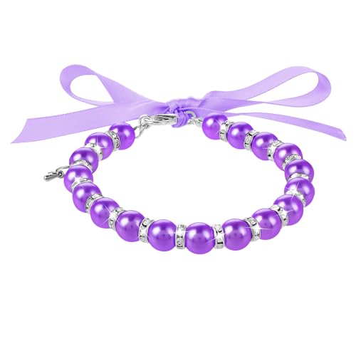 Andibro Pet Pearl Collar, Perlenhalsband für Kleine Hunde und Katzen Verstellbare Perlen Halskette mit Glitzernden Strasssteinen und Schleife für Weibliche Welpen Kätzchen von Andibro