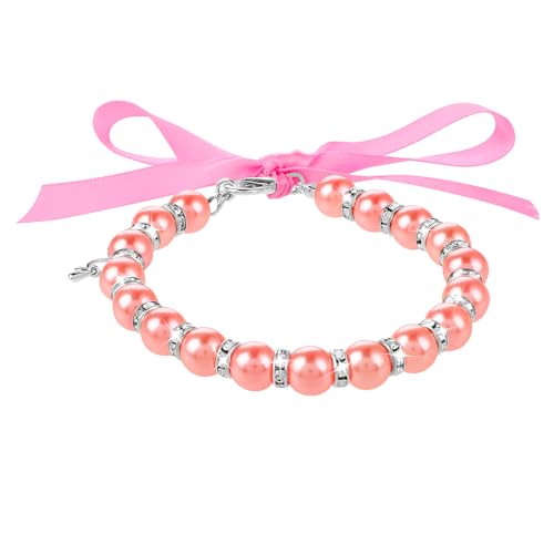 Andibro Pet Pearl Collar, Perlenhalsband für Kleine Hunde und Katzen Verstellbare Perlen Halskette mit Glitzernden Strasssteinen und Schleife für Weibliche Welpen Kätzchen von Andibro