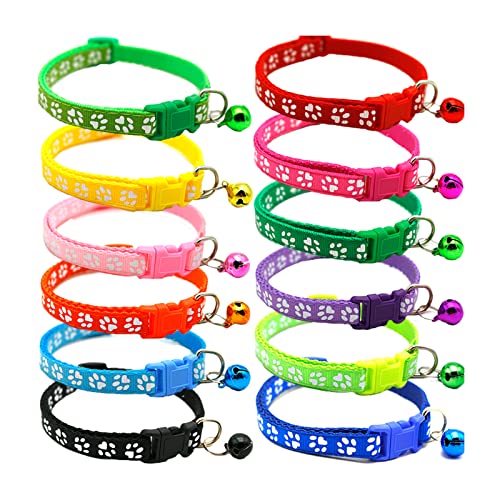 Andiker 12 Stück Katzenhalsband mit Sicherheitsverschluss und Glöckchen, Nylon Hunde Halsband Verstellbar von 12-32 cm, strapazierfähige Katzenhalsbänder für Katzen oder Kätzchen (12pcs) von Andiker