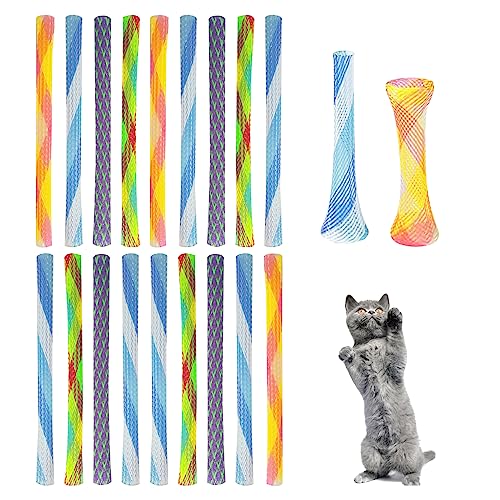 Andiker 20 Stück Katzenschlauchspielzeug, 13 cm Nylon-Netz, teleskopisch, zusammenklappbar, Kunststoff, interaktives Katzenspielzeug für Indoor-Katzen zum Jagen, Beißen und Hüpfen (20 Stück) von Andiker