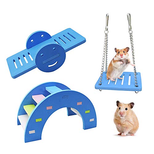 Andiker 3 niedliche Hamster Schaukel, Regenbogenbrücke und Wippe und Schaukel, Spielzeug zum Klettern und Spiele, Kleintier Aktivität, DIY Hamsterkäfig Zubehör für kleine Haustiere (Blau) von Andiker