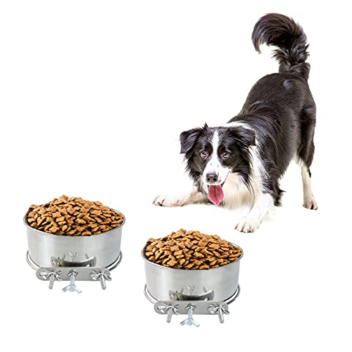 Andiker Edelstahl Hundenapf 2er Pack, Wassernapf und Futternapf für Hunde, 14 cm und 15,7 cm, 2 Stück strapazierfähige und abnehmbare Hundenapf zum Aufhängen am Käfig (8,5 cm) von Andiker