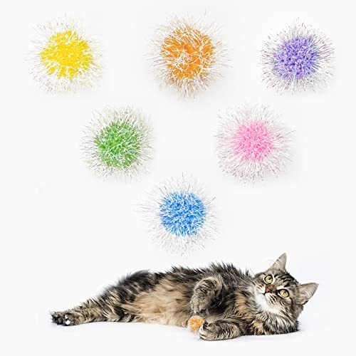 Andiker Glitzernde Katzenbälle, 5,9 cm, Glitzer-Lametta-Katzenbälle, Spielzeug-Folie, Flauschige Bälle für Bastelarbeiten, buntes interaktives Katzenspielzeug für Indoor-Katzen, um fit und aktiv zu von Andiker