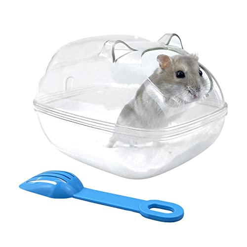 Andiker Hamster Badezimmer, Transparent Hamster Sand Bath Container Kleine Haustier Badewanne Sauna Toilette Waschraum mit Schaufel Hamster Badezimmer Box für syrische Hamster Rennmäuse Zwerg Meerschweinchen Ratten (groß) von Andiker