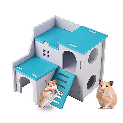 Andiker Hamster Haus, Kleintier Versteck Hamster Haus mit lustiger Kletterleiter Übungsspielzeug Luxus zweischichtige Hütte für Zwerghamster, Chinchilla, Ratte, Rennmaus, Maus (Blau) von Andiker