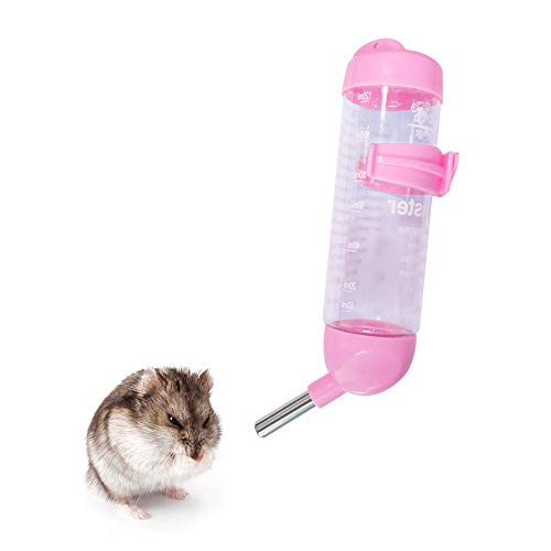 Andiker Hamster Trinkflasche, Tropffreie Plastik Hängende Wasserflasche 125 ml Automatische Wasserflasche Käfigschale mit 2 Rollkugeln, Geeignet für Kleintiere Nagertrinkflasche (125ml, Rosa) von Andiker