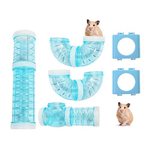 Andiker Hamsterschläuche Kit mit 2 Rohrverbindungsplatten, Abenteueraußenrohr-Set kreatives, Hamsterkäfig-Zubehör, Hamster-Spielzeug (blau) von Andiker