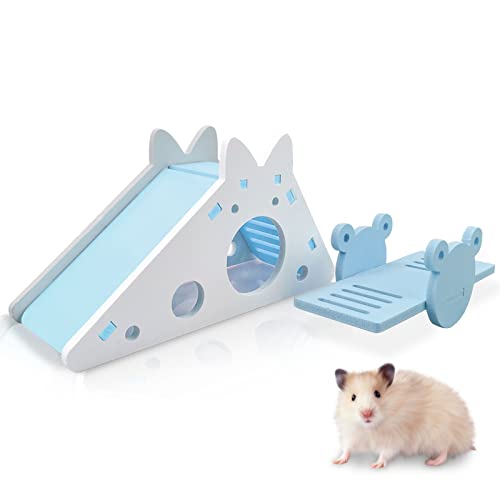 Andiker Hamster Toys 2 Stück, Hamster Rutsche Spielzeug & Wippe, Hamster Klettern und Spielen Spielzeug, Langeweile Breaker Kleintier Aktivität Spielzeug, DIY Hamster Käfig Zubehör (Blau) von Andiker