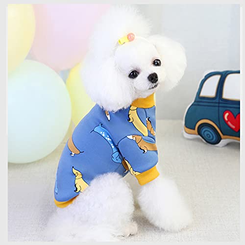 Andiker Hund Sweatshirt Pullover Katze Hunde Kleidung mit gedrucktem Muster Weiche Baumwolle Süße Haustiere Pullover Herbst und Winter Warmer Mantel für Bichon Teddy Welpen und kleine Hunde, Blau von Andiker