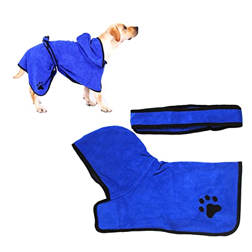 Andiker Hunde-Bademantel, super saugfähiges und schnell trocknendes Mikrofaser-Hundehandtuch mit Verstellbarer Kapuze, Bademantel, Katze, Hund, Badetuch (M, Blue) von Andiker